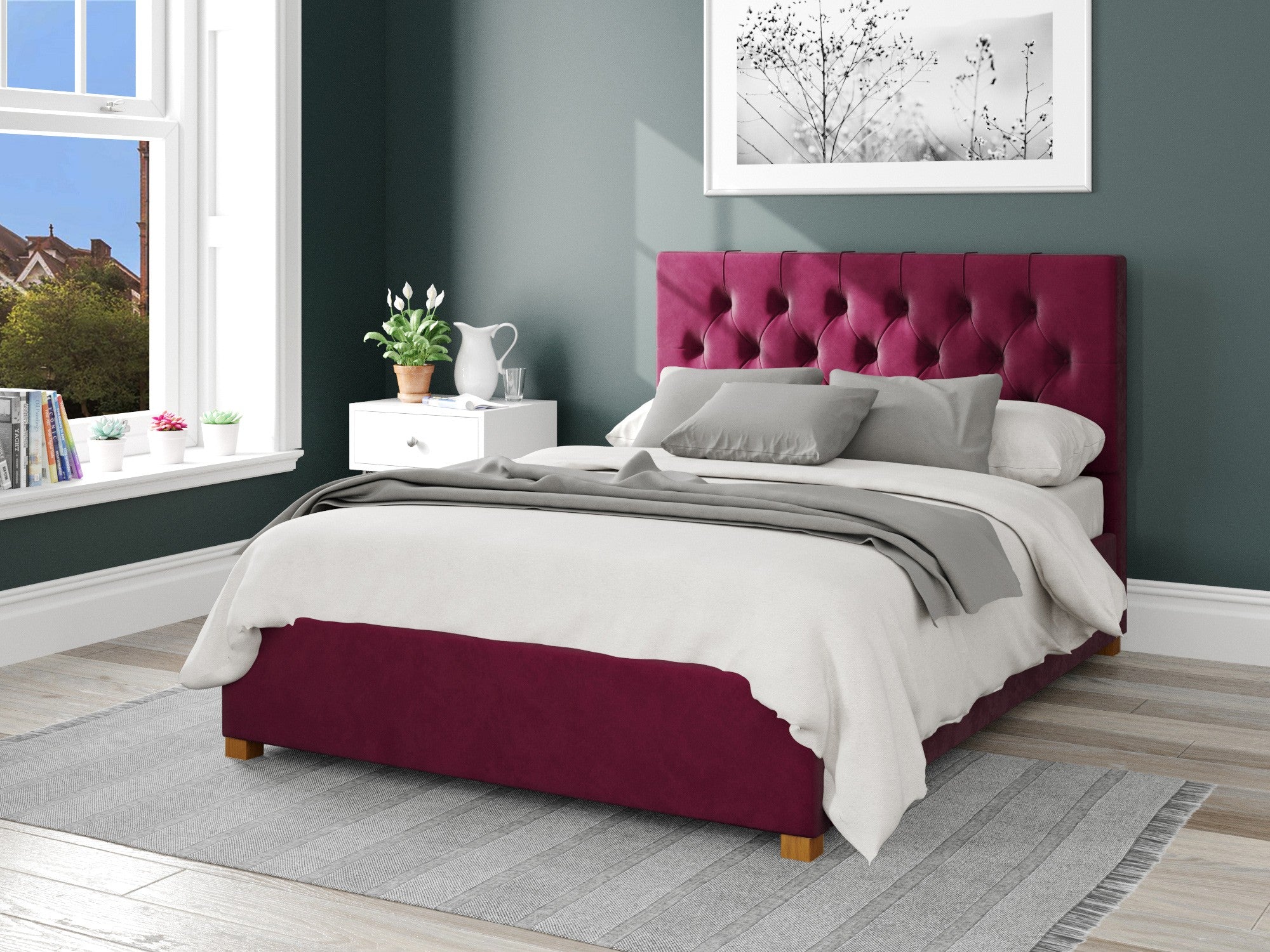 Olivier Fabric Ottoman Bed - Plush Velvet - Berry