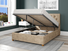 beige bed frame