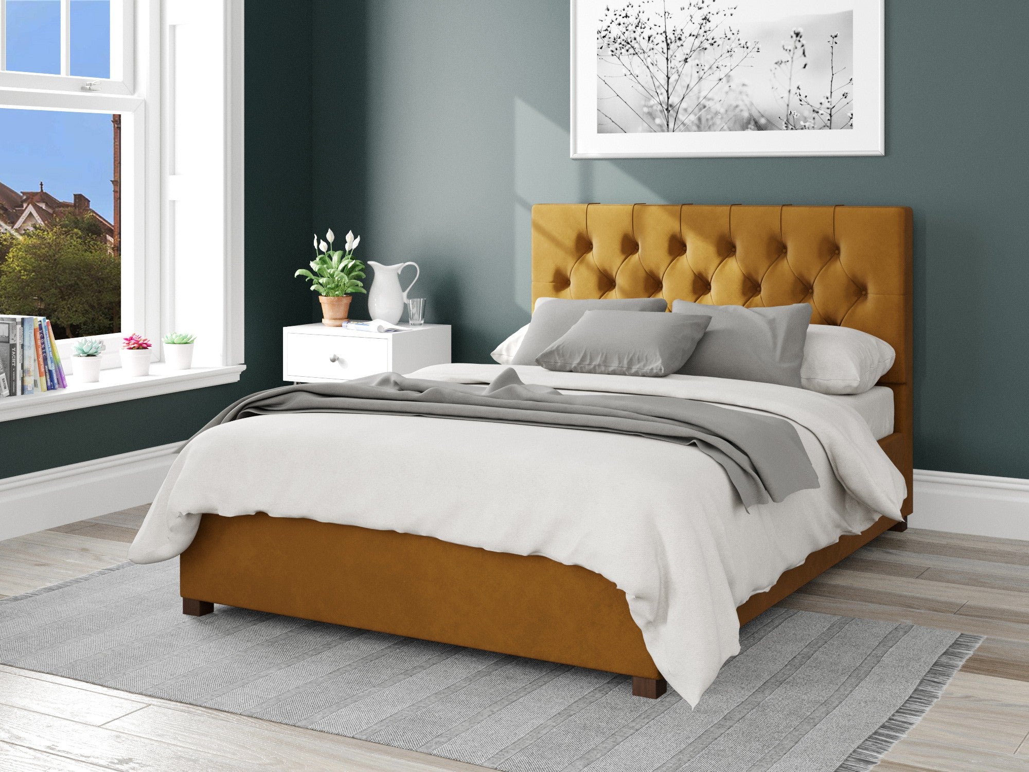 Olivier Fabric Ottoman Bed - Plush Velvet - Ochre