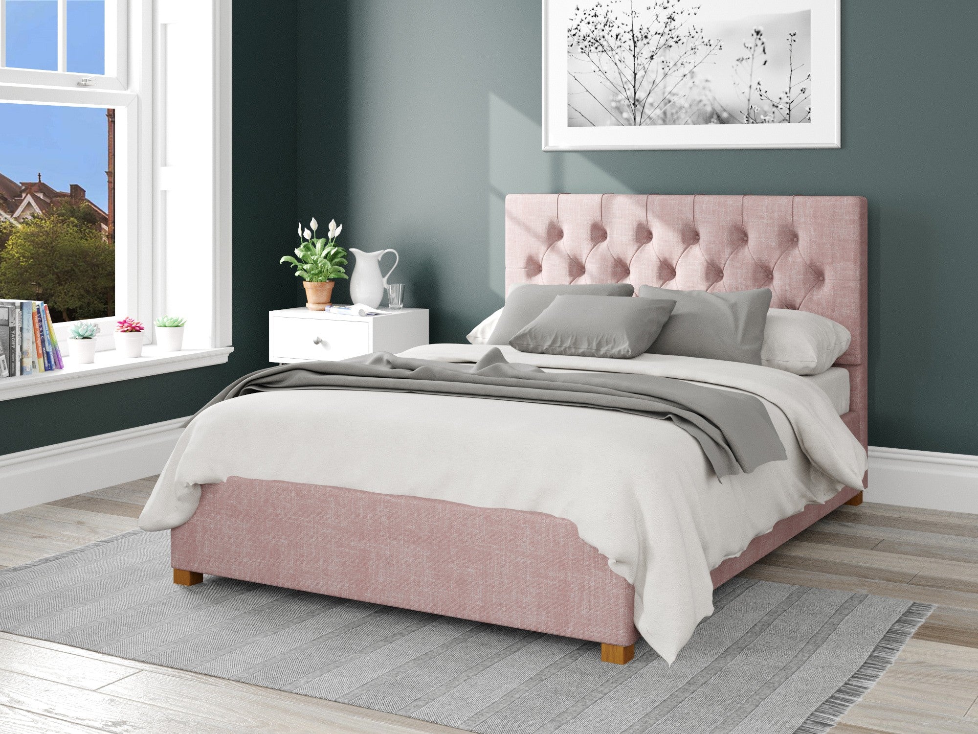 Olivier Fabric Ottoman Bed - Pure Pastel Cotton - Tea Rose