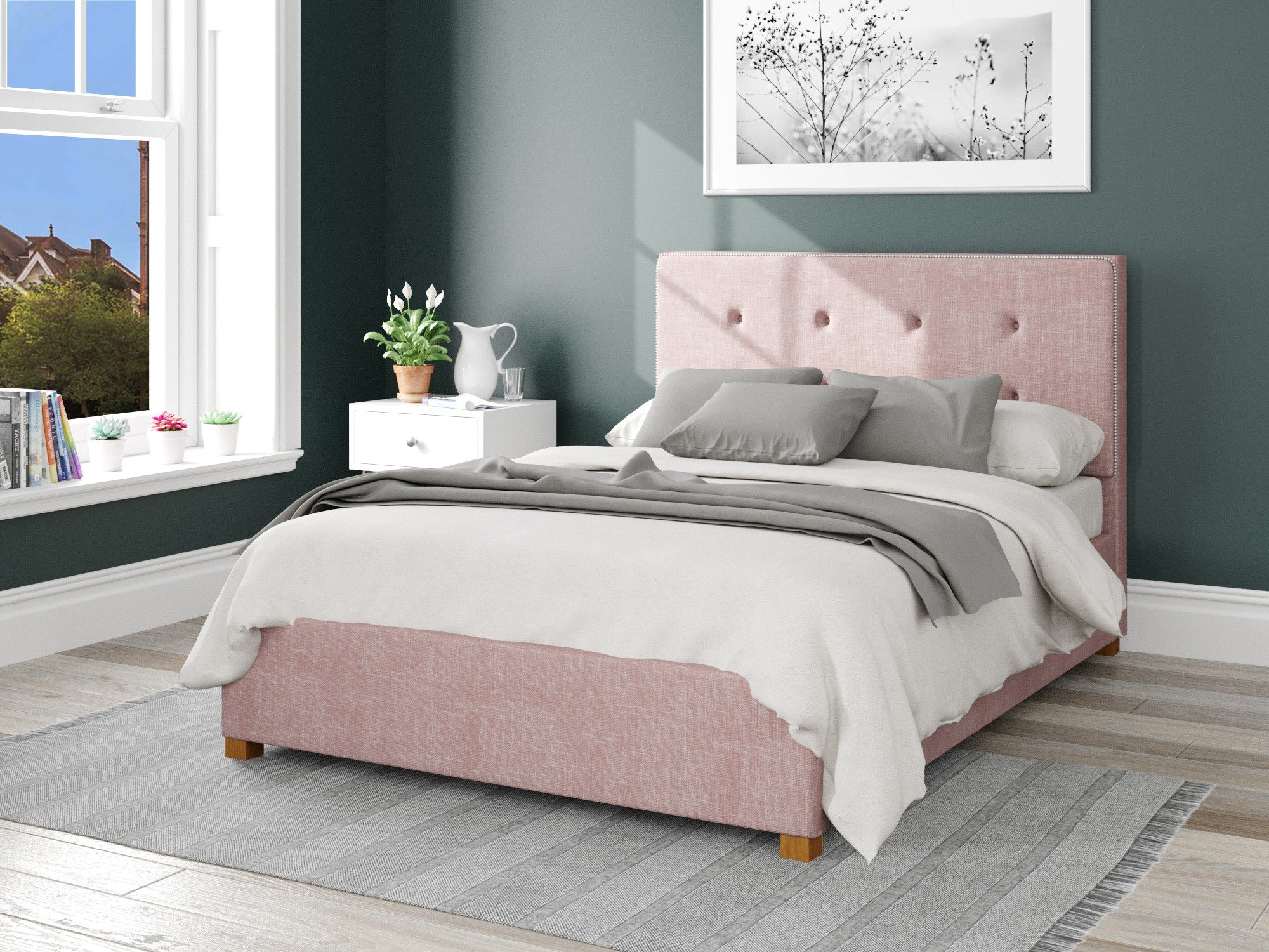 Presley Fabric Ottoman Bed - Pure Pastel Cotton - Tea Rose