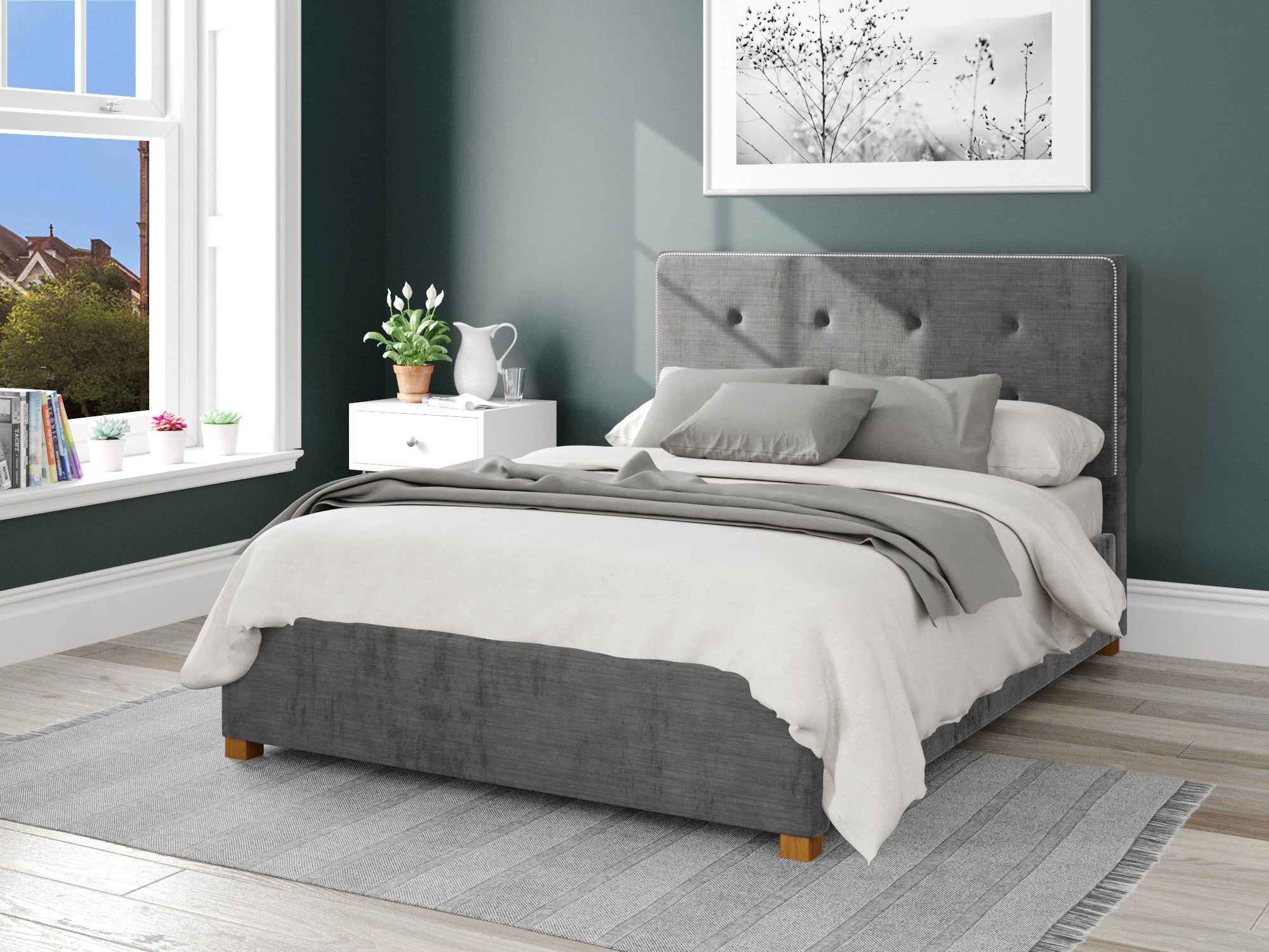 Presley Fabric Ottoman Bed - Firenza Velour - Charcoal