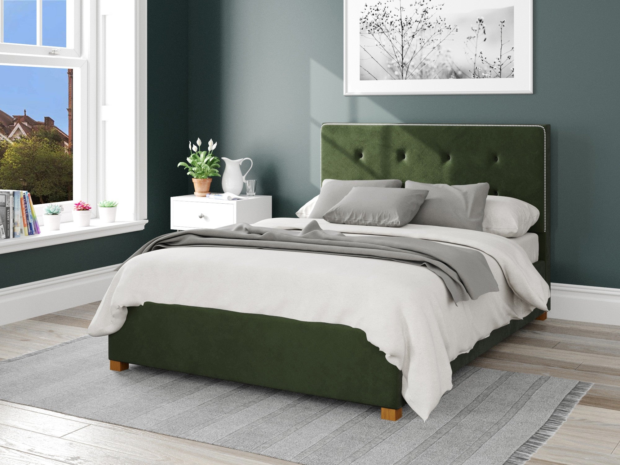 Presley Fabric Ottoman Bed - Plush Velvet - Forest Green