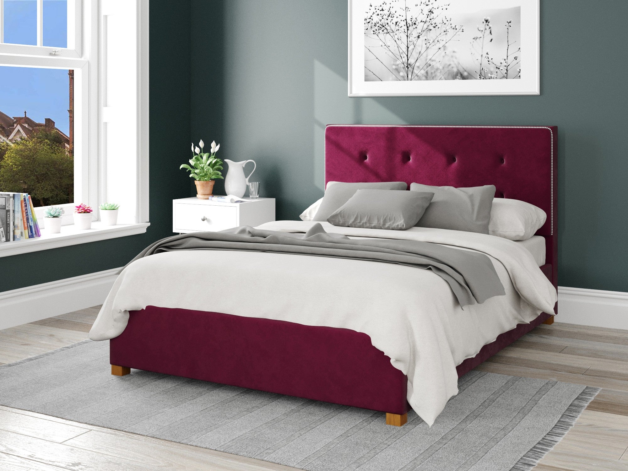 Presley Fabric Ottoman Bed - Plush Velvet - Berry