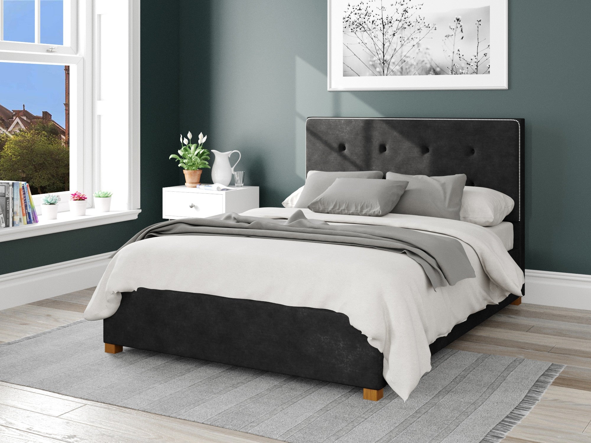 Presley Fabric Ottoman Bed - Kimiyo Linen - Charcoal