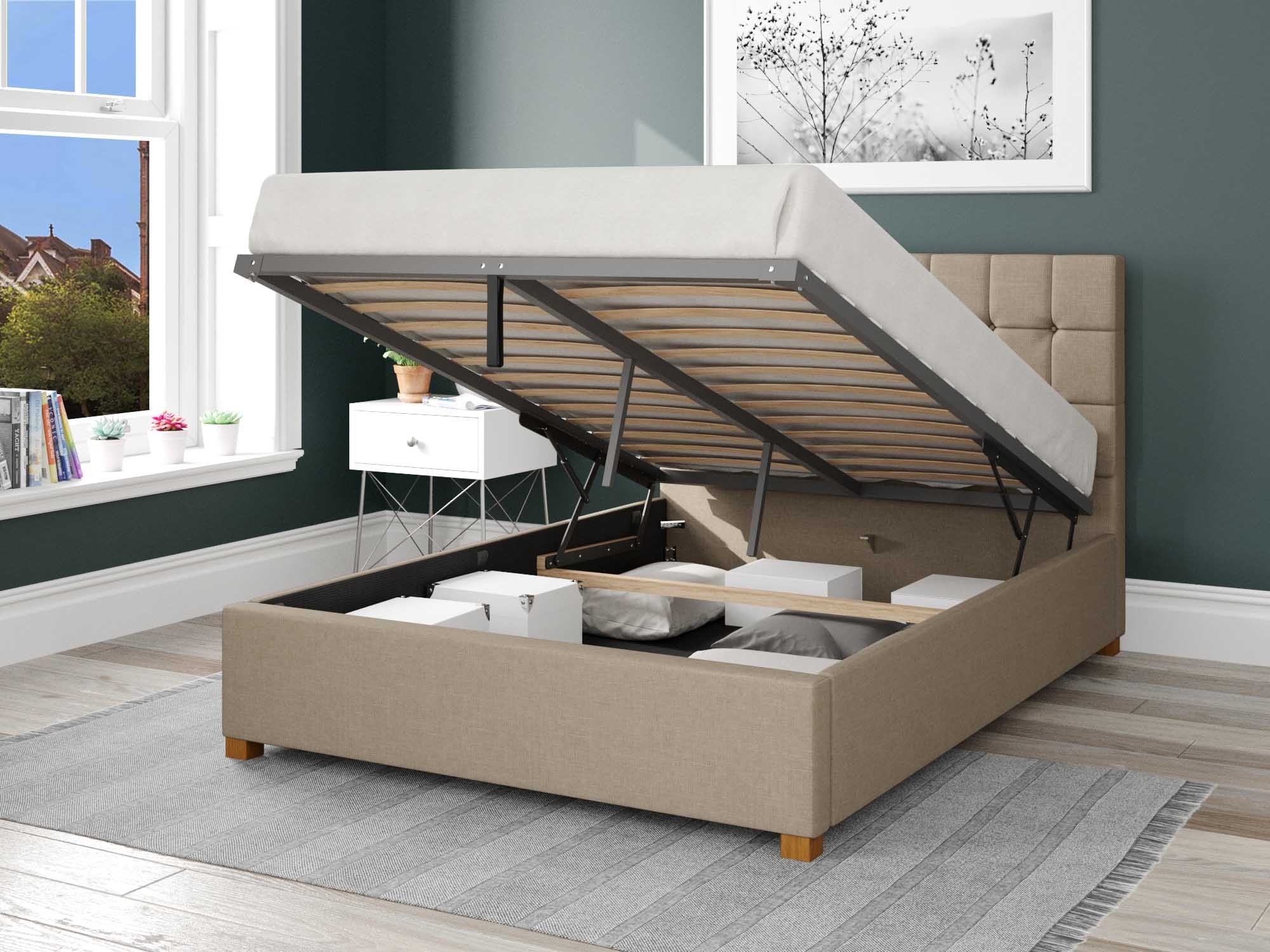 Sinatra Fabric Ottoman Bed - Eire Linen - Natural