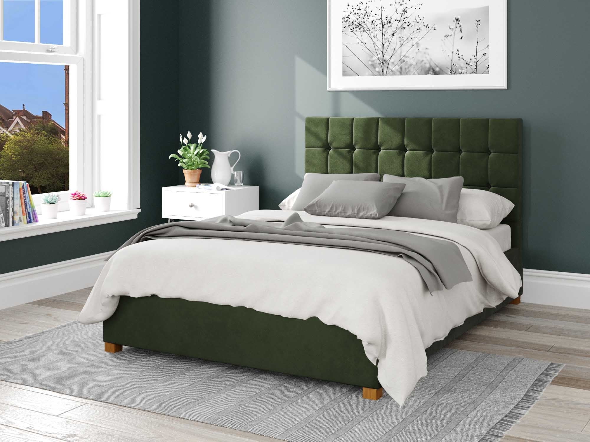 Sinatra Fabric Ottoman Bed - Plush Velvet - Forest Green